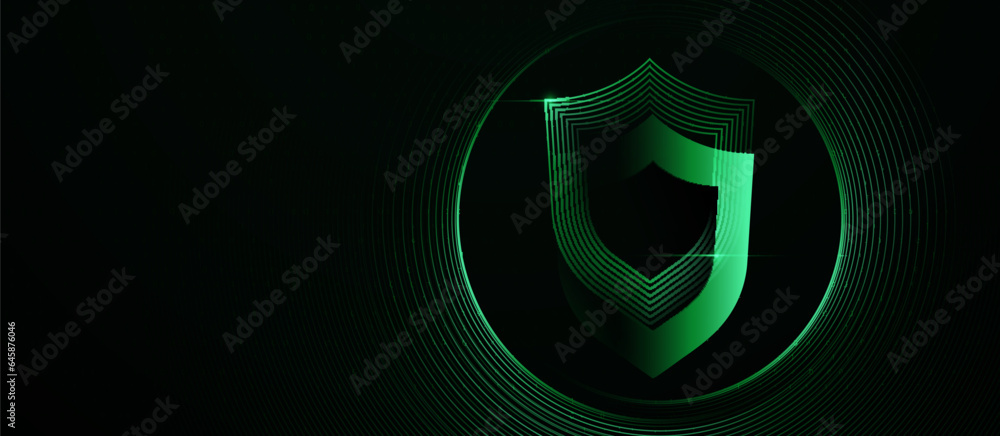 Poster shield template background. green abstract background glowing shield with geometric lines. modern sh