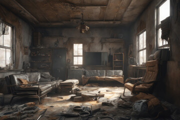 Fototapeta na wymiar interior of a post apocalyptic building