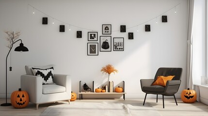 modern living room with halloween decoration