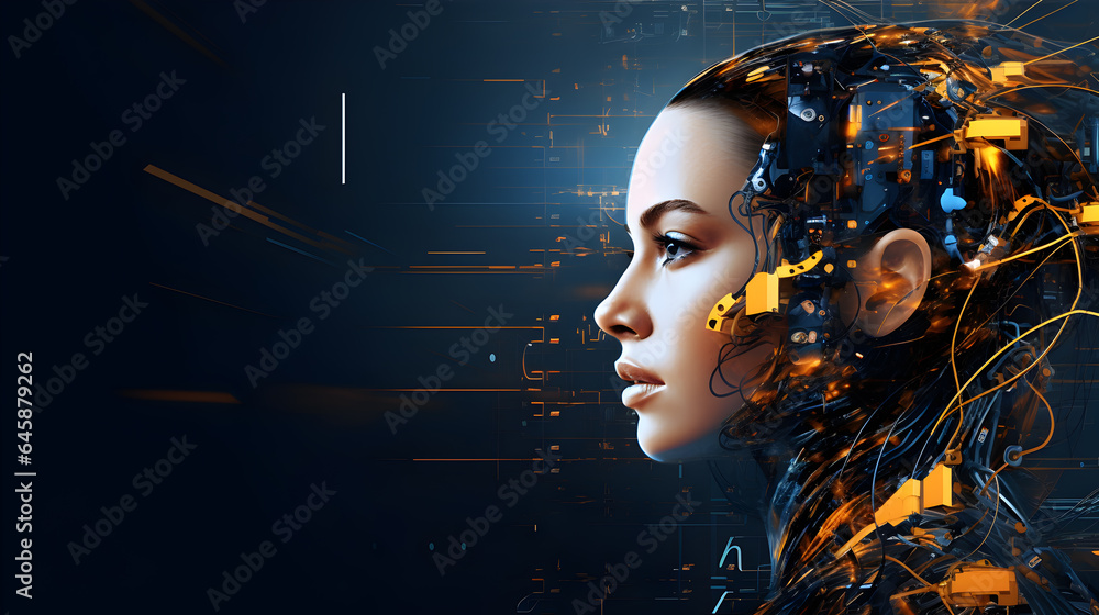 Poster powerpoint background generative ai presentation, robot.