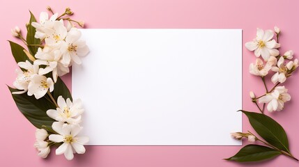 Naklejka na ściany i meble blank white paper with flower copy space for valentines womens mothers day
