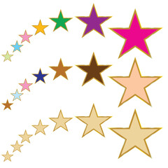 Colorful stars set: Vector assets for Christmas stars, festival celebrations, web or game design, and app icons. Vector template isolated on a white background.