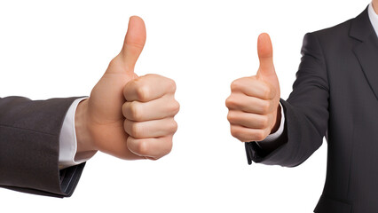 Thumbs up hand gesture, businessman, transparent background, isolated image, generative AI
