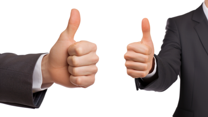 Thumbs up hand gesture, businessman, transparent background, isolated image, generative AI
