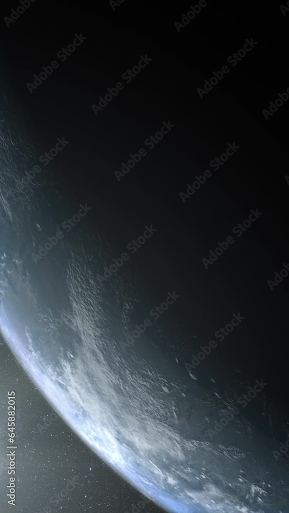 Poster vertical format : a cinematic rendering of planet earth with vibrant blue sky atmosphere as view fro