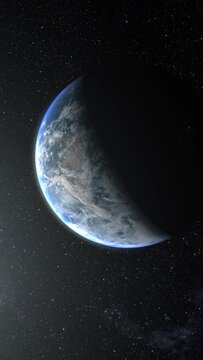 A cinematic rendering of planet Earth during sunrise as view from space with vibrant blue sky atmosphere
World map element of this clip furnished by NASA : https://visibleearth.nasa.gov/collection/148