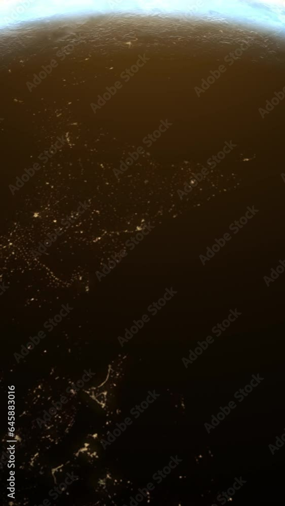 Poster a cinematic rendering of planet earth during sunrise as view from space with vibrant blue sky atmosp