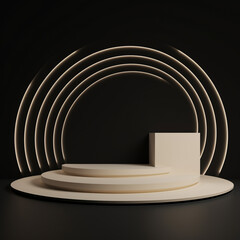 Obraz premium Elegant Wooden Podium with Glowing Light: Striking Visual Contrast on a Dark Background