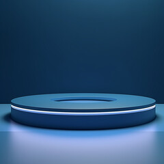 Dynamic Neon Blue 3D Podium with Illuminated Light: Striking Visual Showcase on a Blue Background