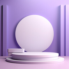 Captivating Round Purple Podium with Light Ring on Purple Wall: Striking Presentation Stand in a Harmonious Setting