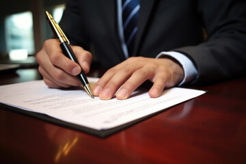 Close-Up of Businessman Signing Home Purchase Loan Agreement Generative AI 