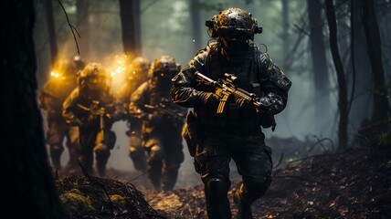Soldiers with a Guns in the Forest. Generated AI