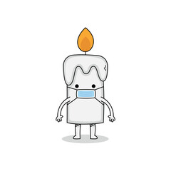 Cute candle cartoon character wearing a medical mask