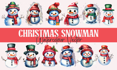 Christmas Snowman Watercolour Vector