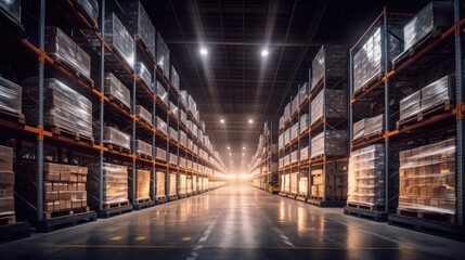 Automatic warehouse with high shelves. Generative Ai
