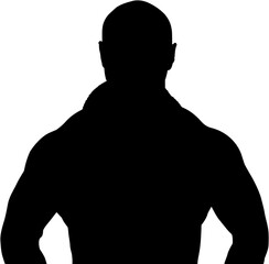 Digital png illustration of silhouette of strong man with towel round neck on transparent background