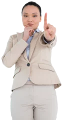 Photo sur Aluminium Lieux asiatiques Digital png photo of asian businesswoman pointing with finger on transparent background