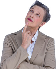 Digital png photo of thinking caucasian businesswoman on transparent background