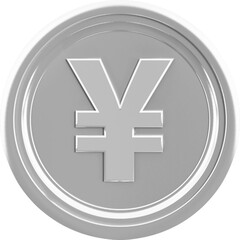 Digital png illustration of silver coin with yen symbol on transparent background