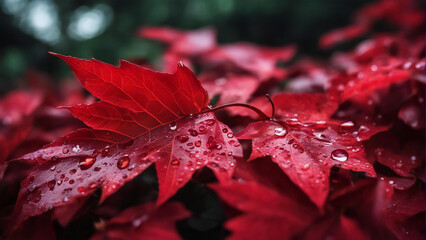 red autumn leaves with water droplets