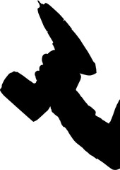 Digital png illustration of silhouette of hand with electric screwdriver on transparent background