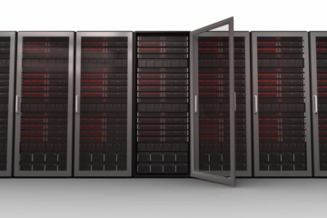 Digital png illustration of server room on transparent background