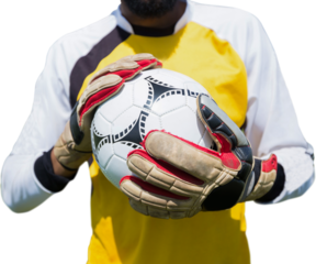 Digital png photo of midsection of male football player on transparent background