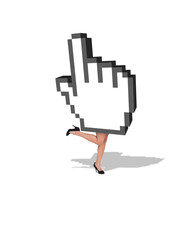 Digital png illustration of caucasian businesswoman holding cursor hand on transparent background