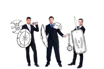 Digital png photo of caucasian businessmen with armour on transparent background