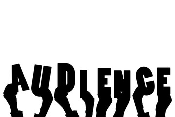 Digital png illustration of hands with audience text on transparent background