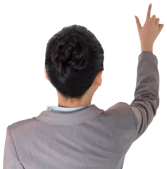 Cercles muraux Lieux asiatiques Digital png photo of rear view of asian businesswoman pointing on transparent background