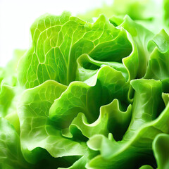 Obraz premium close-up of fresh green lettuce on a white background, a healthy food concept. Generative AI 