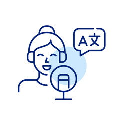 Woman talking into a microphone. Teaching languages or doing live translation. Pixel perfect, editable stroke icon