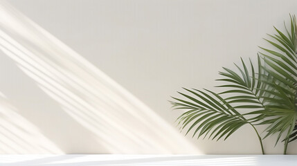 palm leaves on a white wall background filled with sunlight. Generative Ai