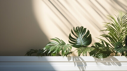 tropical plant in a bright room illuminated by sunlight. Generative Ai