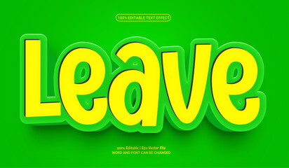 Leave 3d editable premium vector text effect