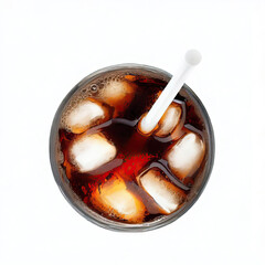A glass of cola with ice cubes and straw isolated on a white background. Generative AI 