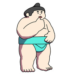 手についた塩をなめる力士
