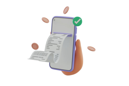 3D cartoon hand holding smartphone and credit card with bill payment, business finance and online shopping concept, 3D render illustration