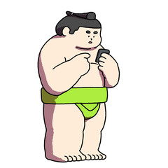 スマホをチェックする力士
