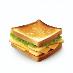 Sandwich with cheese and lettuce isolated on a white background. 3d illustration. Generative AI 