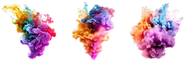 Explosion of smoke powder color spread isolated on a transparent background Png V4