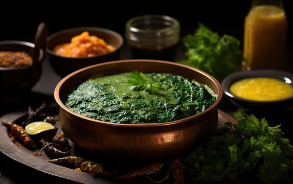 Sarson ka Saag traditional Indian spinach and mustard greens dish with butter