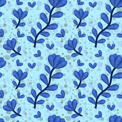seamless floral pattern in blue theme with textured background 