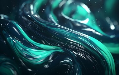 Abstract background of black neon waves mixed with neon teal colors