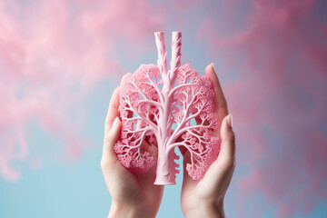 Hands holding lung model, world tuberculosis day, world no tobacco day, lung cancer, organ donation, respiratory and chest concept