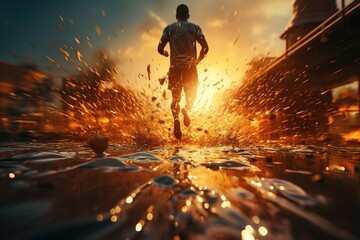 Athletics (Track and Field): Sprinters explode off the starting blocks, launching ,Generated with AI