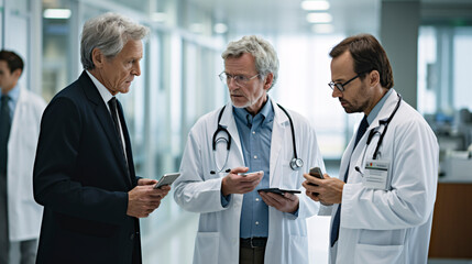 worried doctors discussing and talking in a hospital environment, doctors collaborating in a serious patient , Doctors discussing
