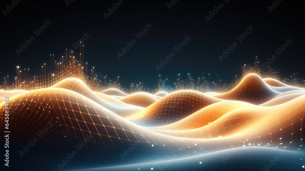 Aufkleber digital music wave forms, big data visualization, musical stream of sounds, abstract background with