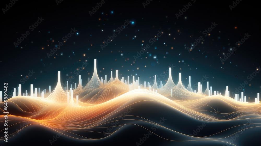 Aufkleber Digital Music Wave Forms, Big data visualization, Musical stream of sounds, Abstract background with interlacing dots.